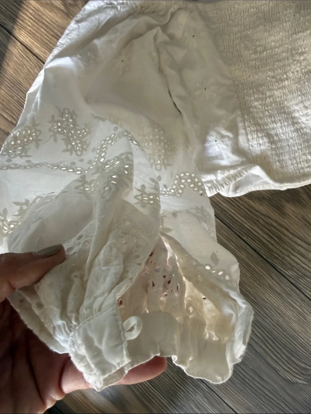 Free People White Eyelet Off Shoulder Milkmaid Peasant Crop Top Boho XS/S